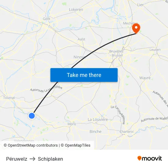 Péruwelz to Schiplaken map