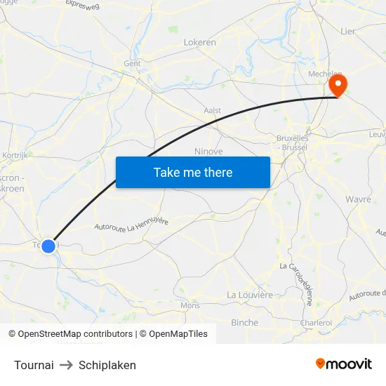 Tournai to Schiplaken map