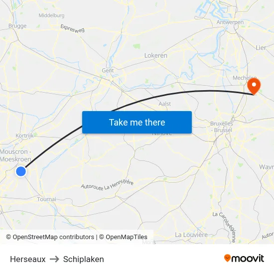 Herseaux to Schiplaken map