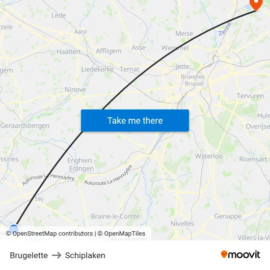Brugelette to Schiplaken map