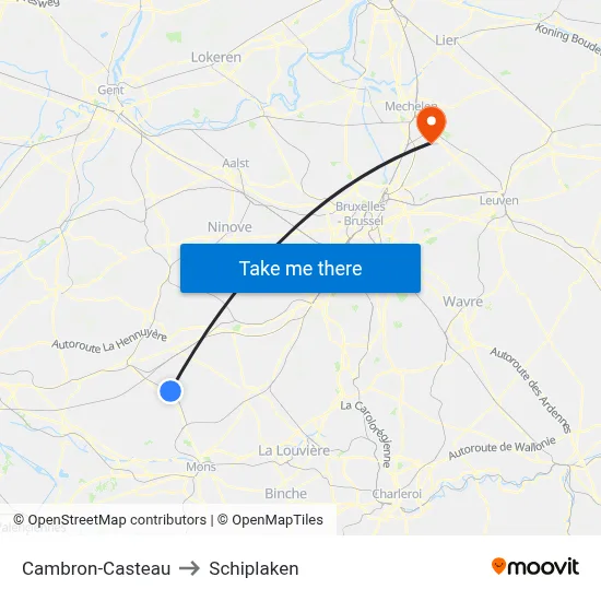 Cambron-Casteau to Schiplaken map