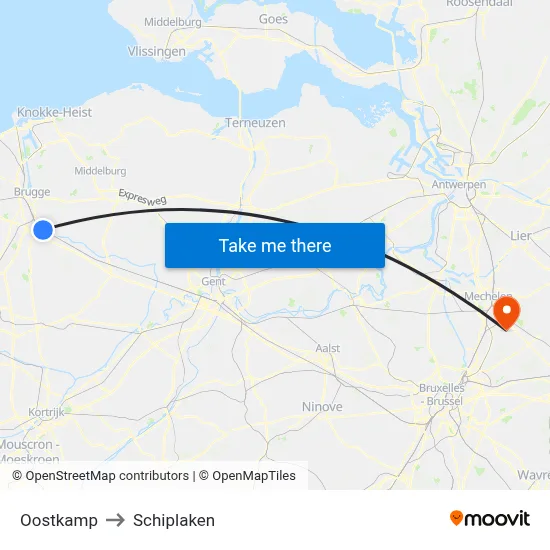 Oostkamp to Schiplaken map