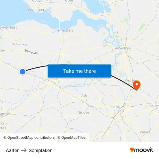 Aalter to Schiplaken map