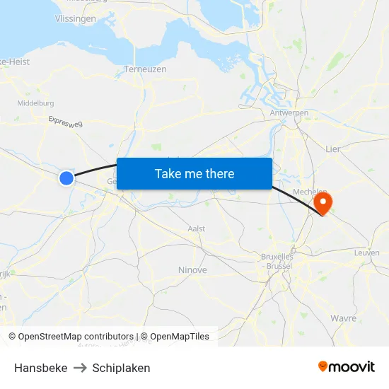 Hansbeke to Schiplaken map