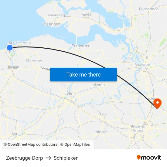 Zeebrugge-Dorp to Schiplaken map