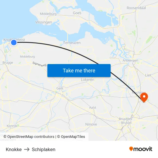 Knokke to Schiplaken map