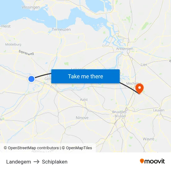 Landegem to Schiplaken map