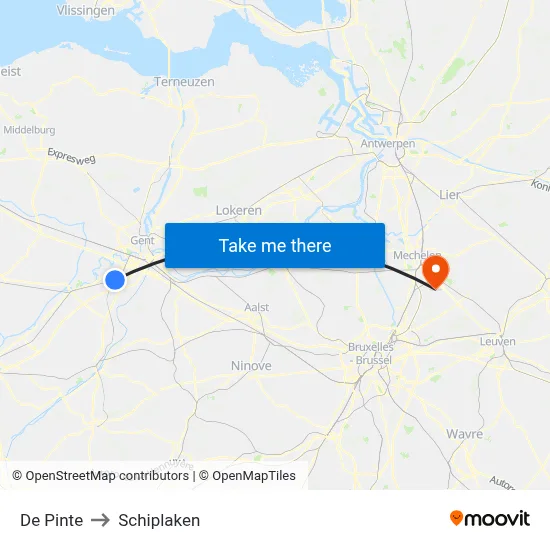 De Pinte to Schiplaken map