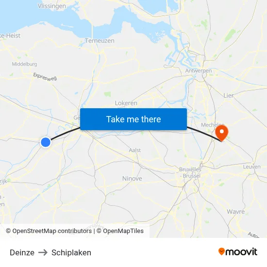 Deinze to Schiplaken map