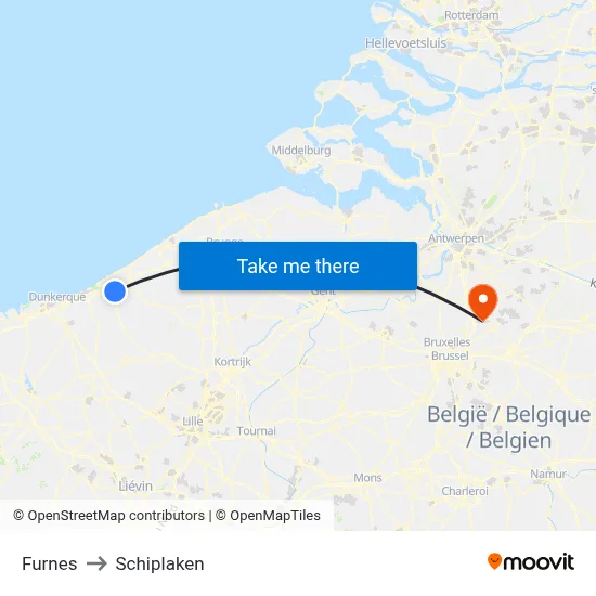 Furnes to Schiplaken map