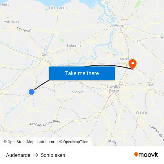 Audenarde to Schiplaken map