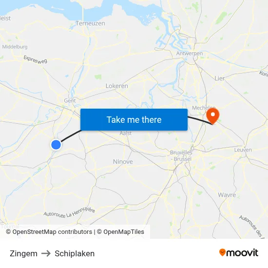 Zingem to Schiplaken map