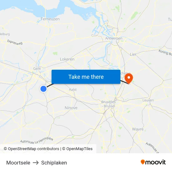 Moortsele to Schiplaken map