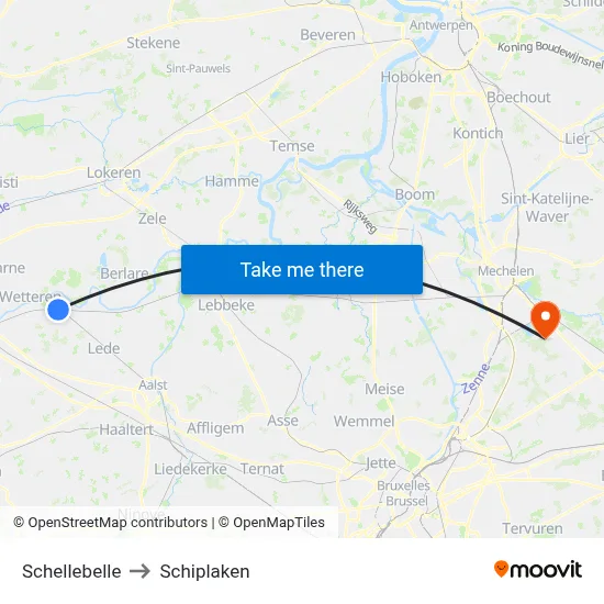 Schellebelle to Schiplaken map