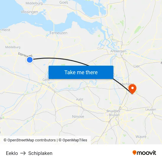 Eeklo to Schiplaken map