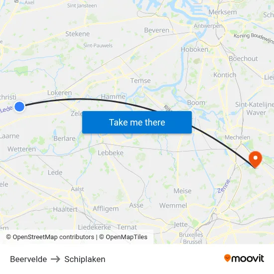 Beervelde to Schiplaken map