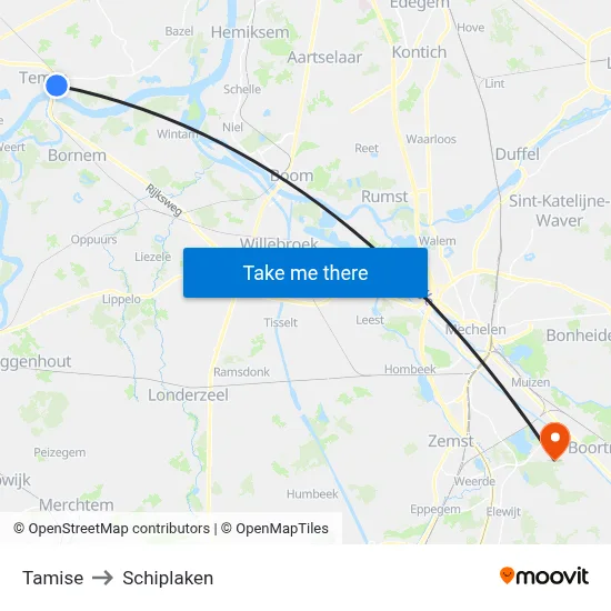 Tamise to Schiplaken map