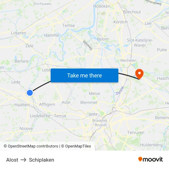 Alost to Schiplaken map