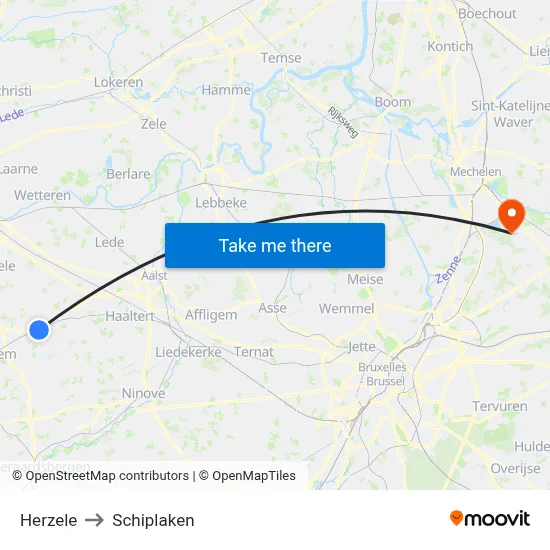 Herzele to Schiplaken map