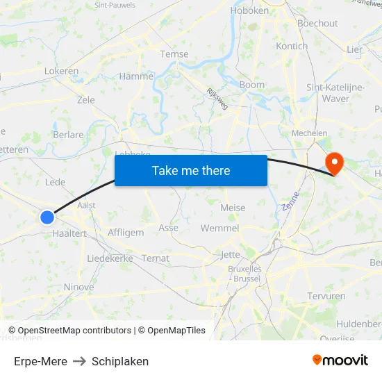 Erpe-Mere to Schiplaken map