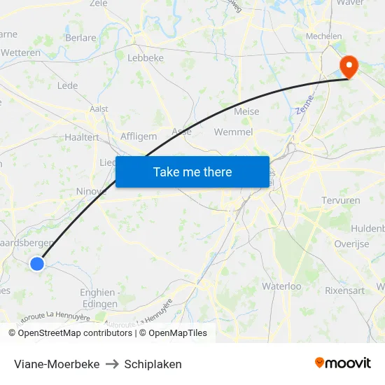 Viane-Moerbeke to Schiplaken map
