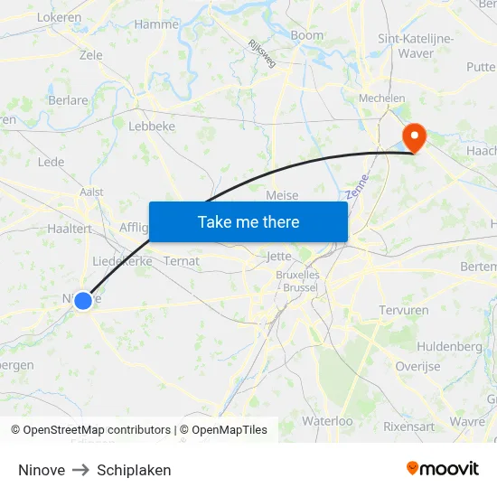 Ninove to Schiplaken map