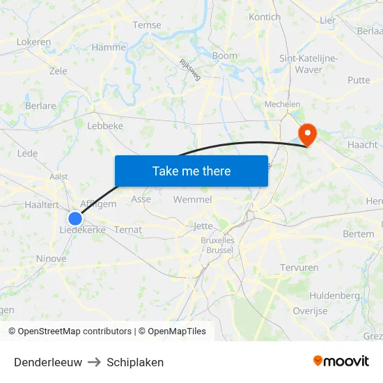 Denderleeuw to Schiplaken map