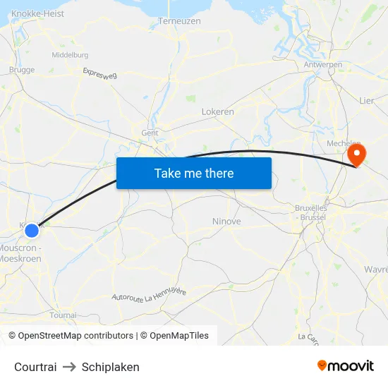 Courtrai to Schiplaken map
