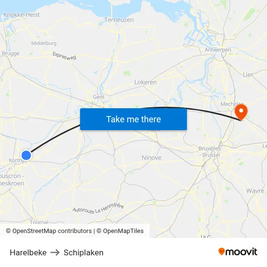 Harelbeke to Schiplaken map