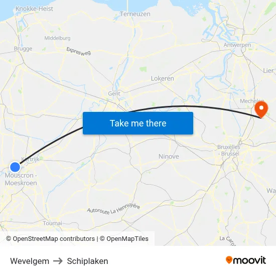 Wevelgem to Schiplaken map