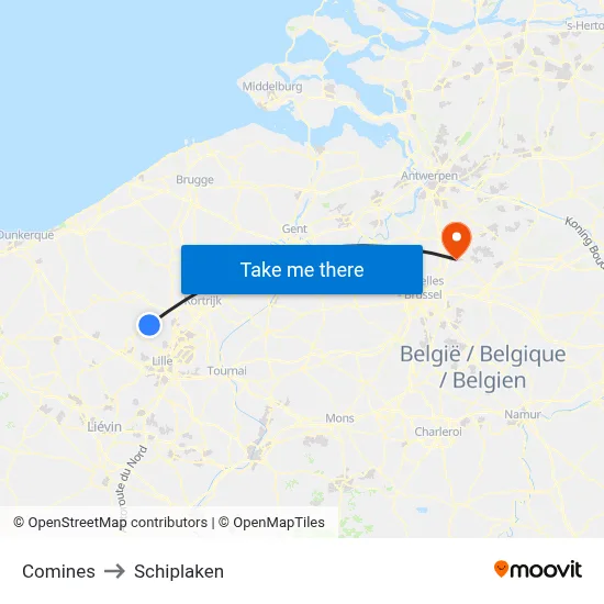Comines to Schiplaken map