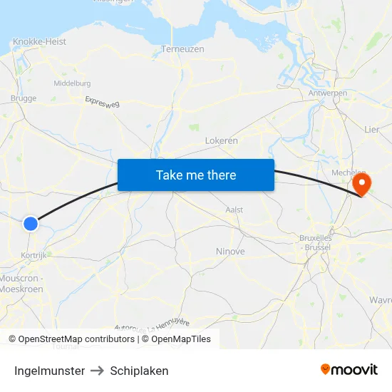 Ingelmunster to Schiplaken map