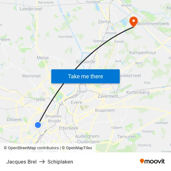 Jacques Brel to Schiplaken map