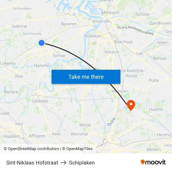 Sint-Niklaas Hofstraat to Schiplaken map