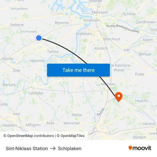 Sint-Niklaas Station to Schiplaken map