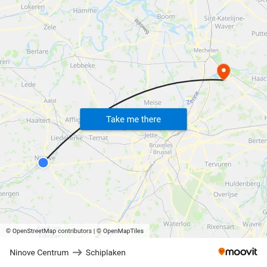 Ninove Centrum to Schiplaken map