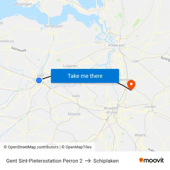 Gent Sint-Pietersstation Perron 2 to Schiplaken map
