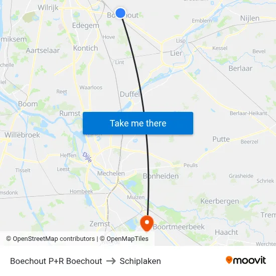 Boechout P+R Boechout to Schiplaken map