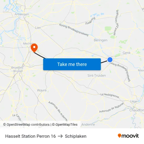 Hasselt Station Perron 16 to Schiplaken map