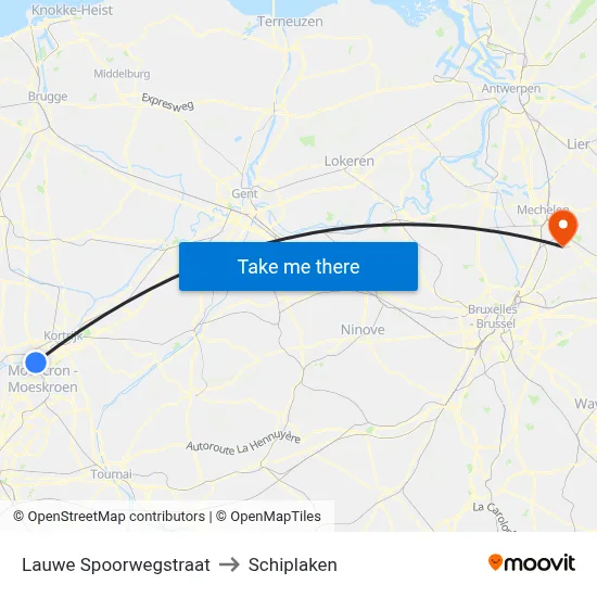 Lauwe Spoorwegstraat to Schiplaken map