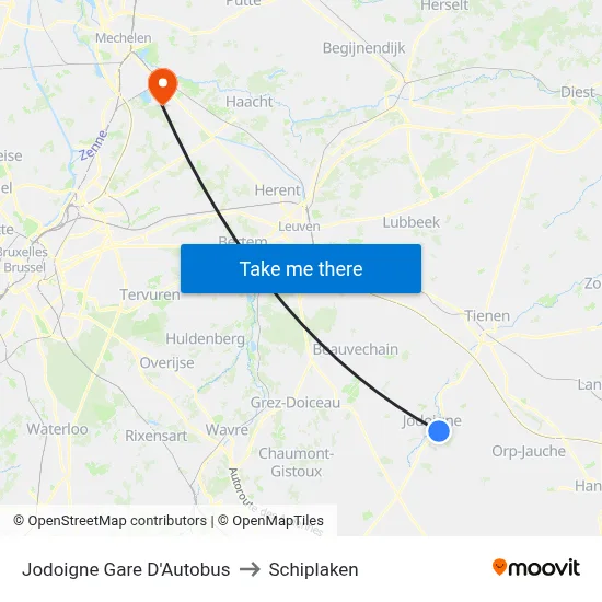 Jodoigne Gare D'Autobus to Schiplaken map