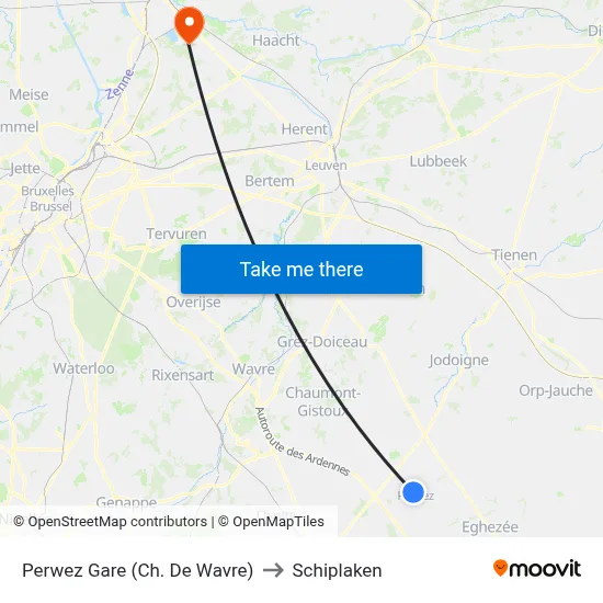 Perwez Station (Wavre Road) to Schiplaken map