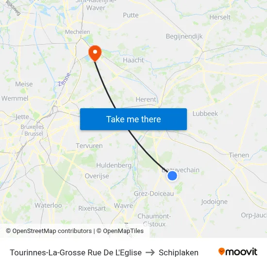 Tourinnes-La-Grosse Rue De L'Eglise to Schiplaken map