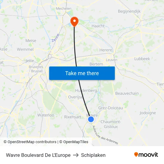 Wavre Boulevard De L'Europe to Schiplaken map