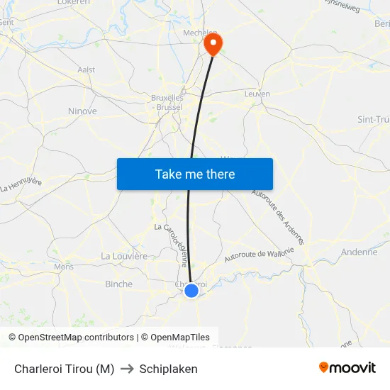 Charleroi Tirou (M) to Schiplaken map