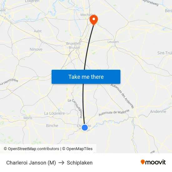 Charleroi Janson (Metro) to Schiplaken map