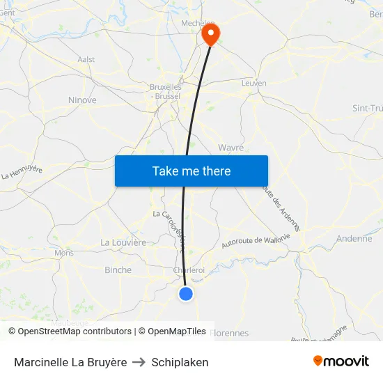 Marcinelle La Bruyère to Schiplaken map