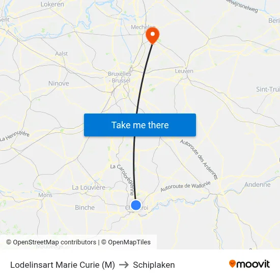 Lodelinsart Marie Curie (M) to Schiplaken map