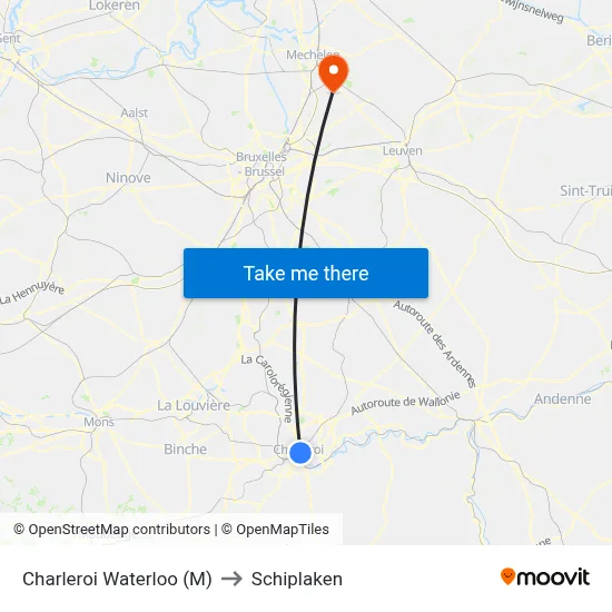 Charleroi Waterloo (M) to Schiplaken map