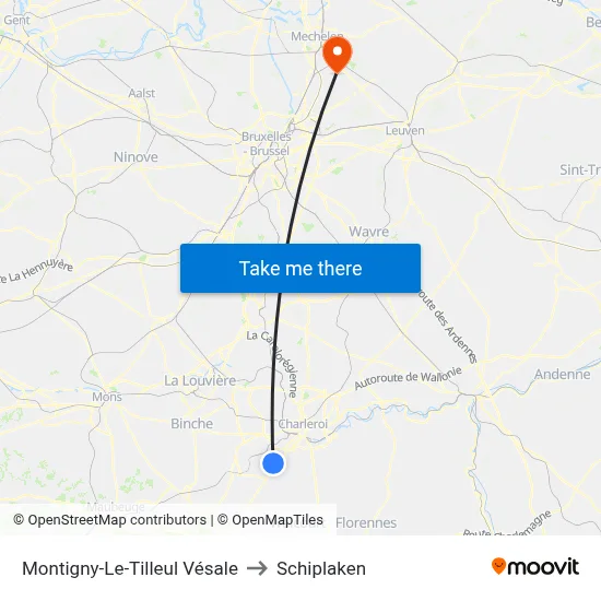Montigny-Le-Tilleul Vésale to Schiplaken map